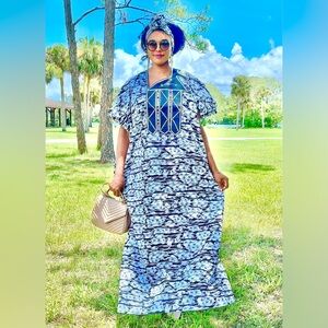 Ankara Bubu Gown with embroidery | Scarf|